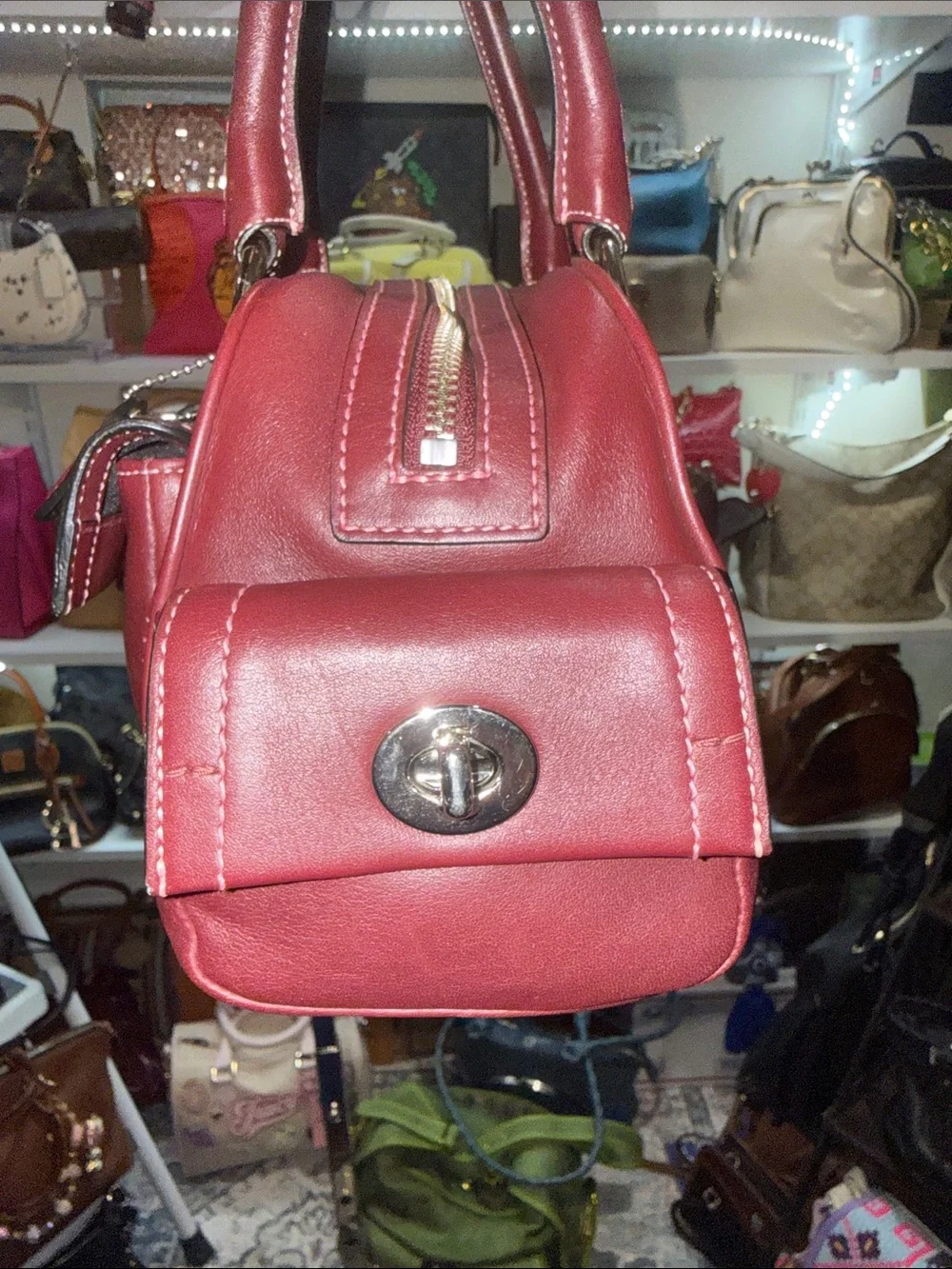 Coach Soho Vintage Leather Satchel Bag in RARE Burgundy with SILVER Hardware